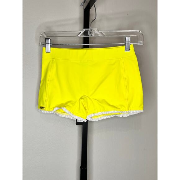 L'Etiole Lace Trim Pull On Mid-Rise Athletic Short Neon Yellow Women Size XS NWT - Picture 1 of 5